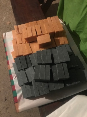 Cut soap bars ready to cure on the shelf