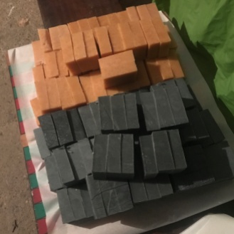 Cut soap bars ready to cure on the shelf
